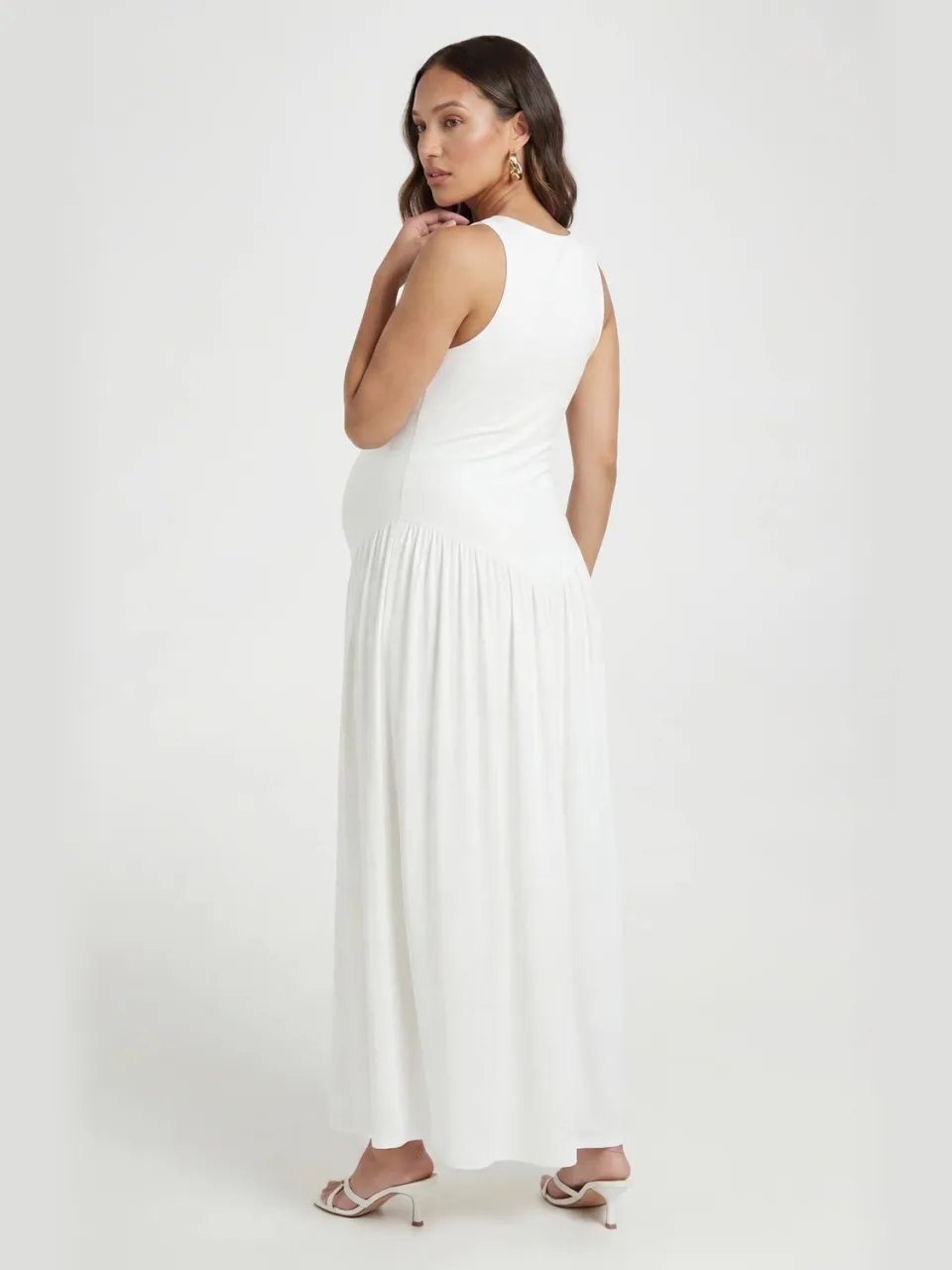 boohoo Dames Zwangerschaps Double Slinky Racerback Maxi Jurk wit, foto 2