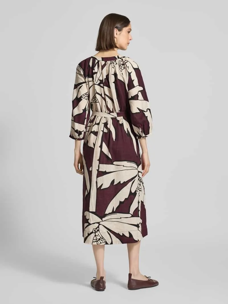 Christian Berg Woman midi-jurk van puur linnen met all-over bloemenmotief chocoladebruin, foto 3