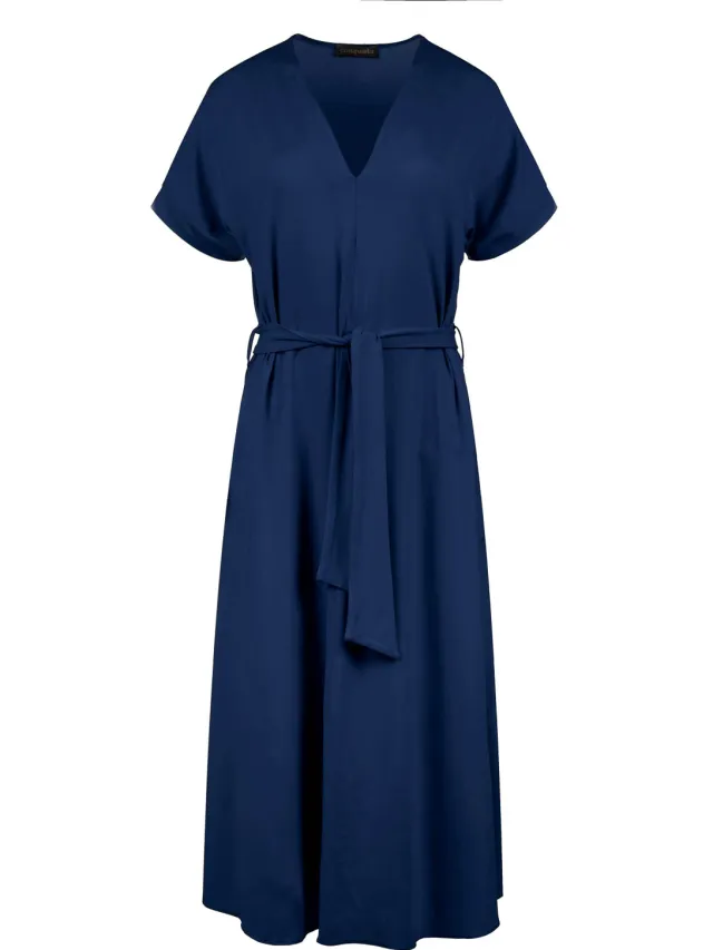 Conquista Blauwe jersey midi-jurk met riem, foto 2