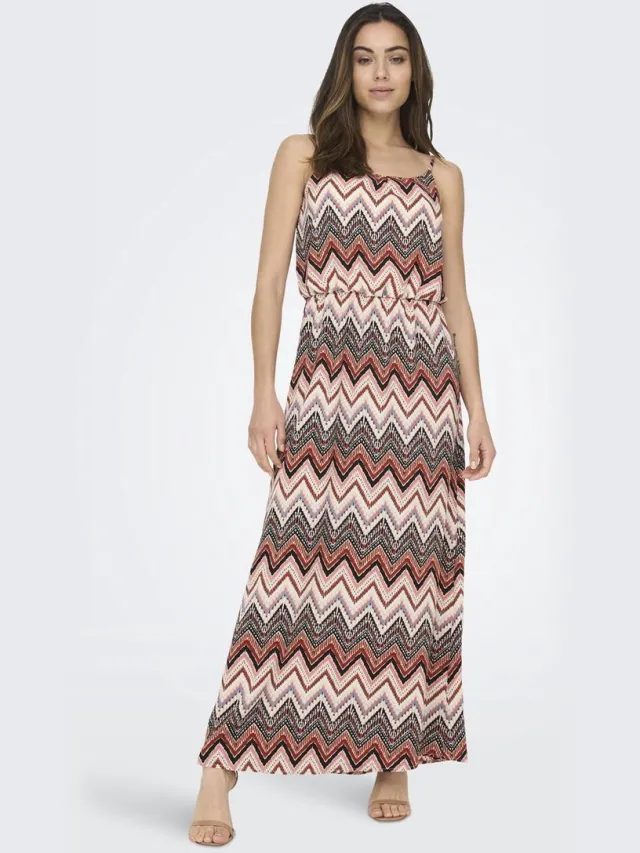 Only ONLWINNER S/L MAXI DRESS NOOS WVN Dames Jurk Cloud Dancer AOP:Arabian zigzag