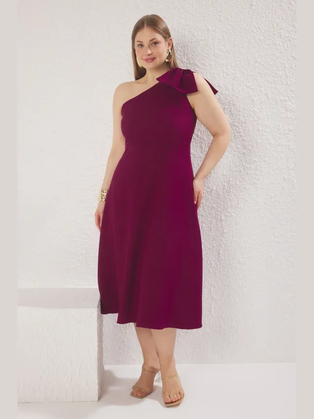 Trendyol Curve Dames Paars Effen Maxi Mouwloos Stijlvol/Avond Bodycon Grote maten Jurk Rood
