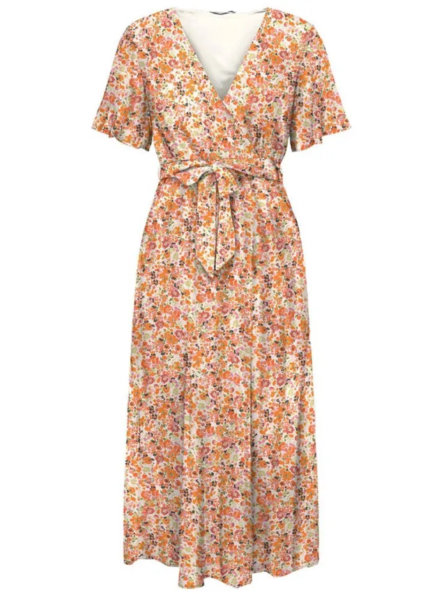 Only Lucie Fr Midi-jurk Met Korte Mouwen Oranje S Vrouw Cherry Tomato / Aop Claire