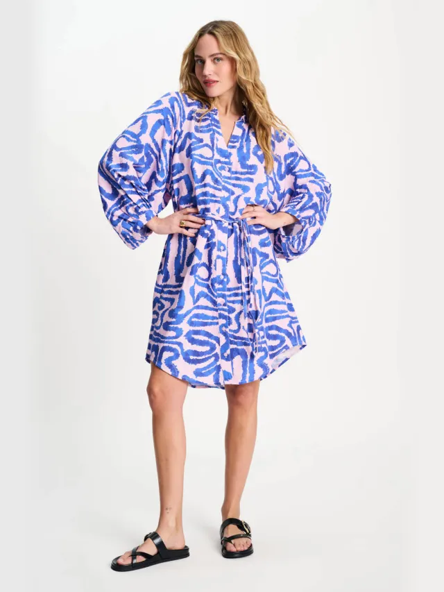 POM Amsterdam Waves zomerjurk blauw roze Blauw/roze