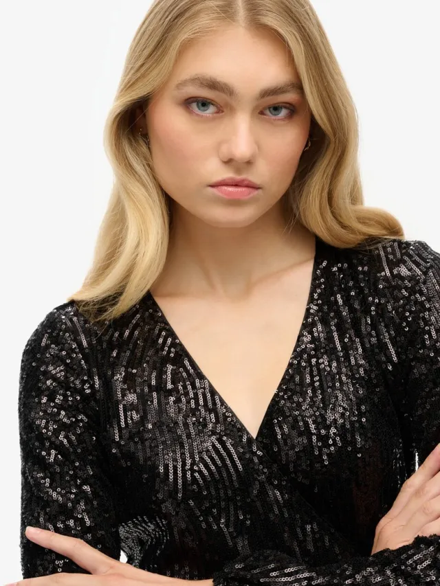Superdry Mini-wikkeljurk met pailletten - Dames - Jurken black angle sequins