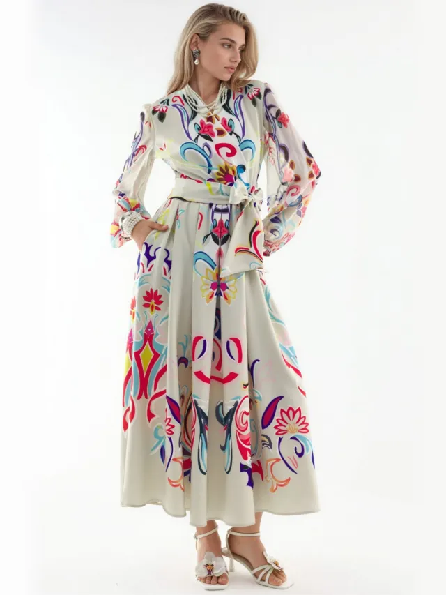 MSN Collection Florale Print Maxi A-Lijn Jurk Wit