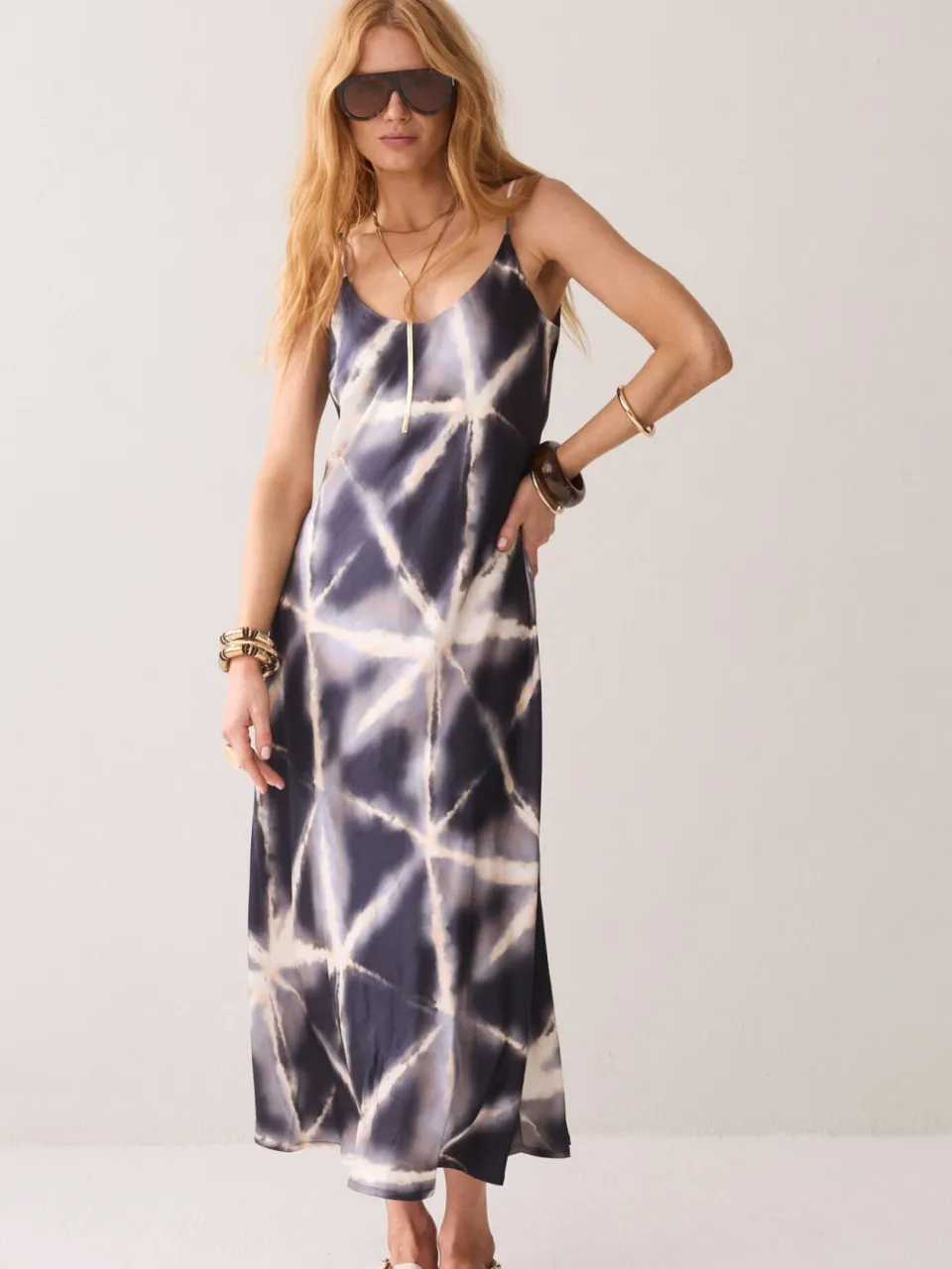 Summum viscose midi jurk met print - donkerblauw, foto 4
