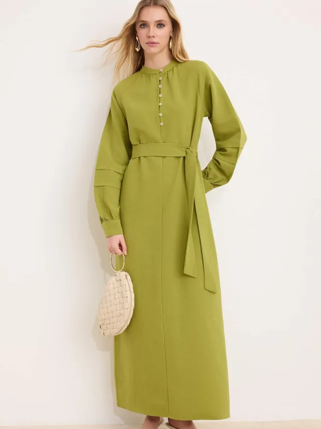 Trendyol Modest Dames Groen Effen Maxi Lang Casual A-lijn Modest Jurken