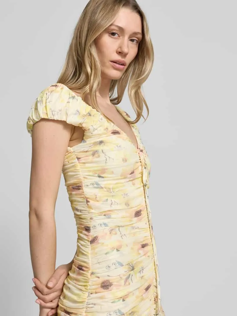 Little Mistress midi-jurk met draperingen en V-hals geel, foto 4