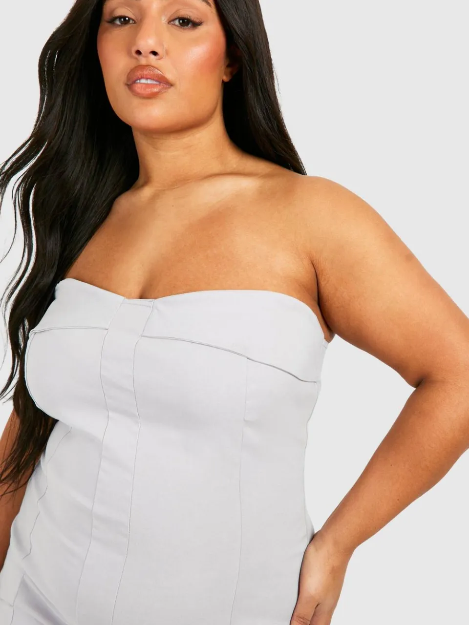 boohoo Dames Plus Bengaline Bandeau Utility Midaxi Jurk ijsgrijs, foto 3
