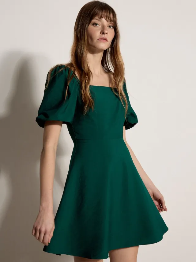 Apricot Fit-and-flare mini-jurk met smockwerk Groen
