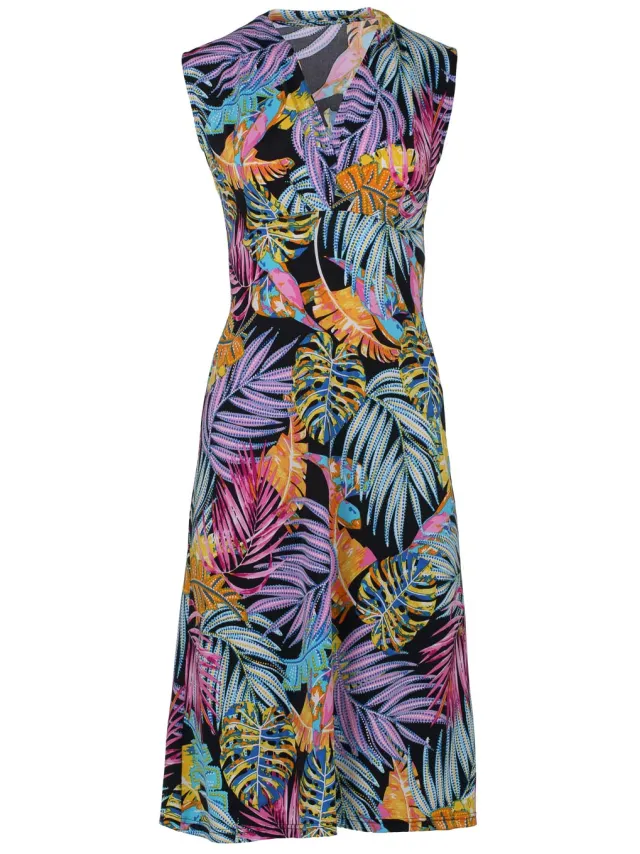 Conquista Mouwloze Empire Line-jurk in Foksia print fuchsia, foto 2