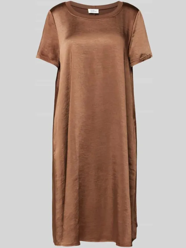 ROBE LÉGÈRE Knielange jurk met geribde ronde hals cognac, foto 2