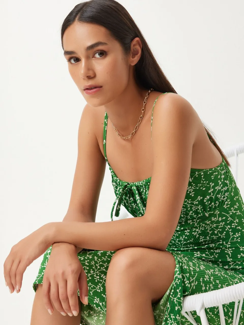 Happiness Istanbul Bloemen Bodycon Midi Jurk met Split Groen