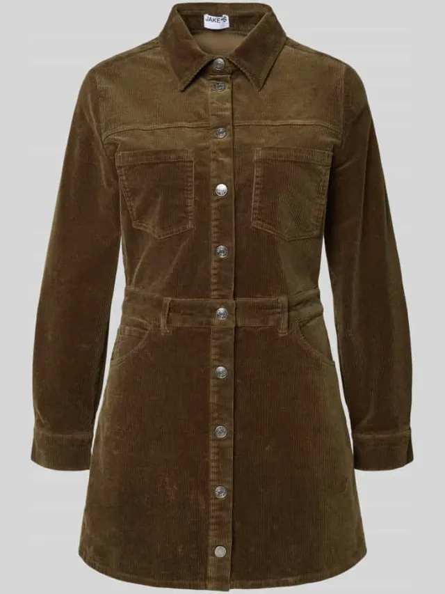 Jake*s Casual Mini-jurk in ribcordlook met borstzakken olijfgroen, foto 2