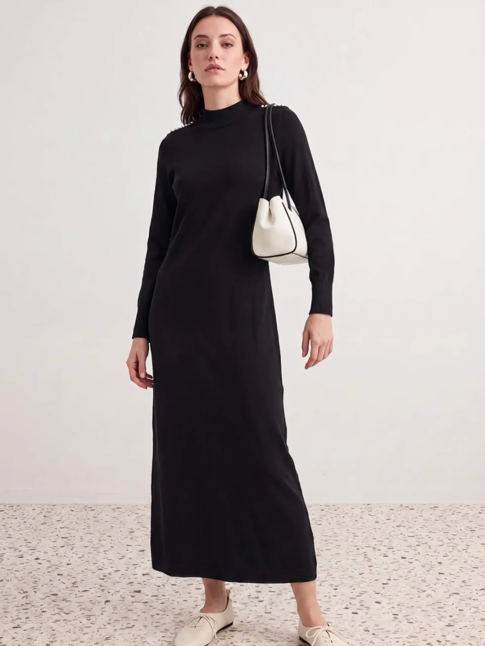 Trendyol Modest Dames Zwart Effen Maxi Lang Casual Recht Modest Jurken
