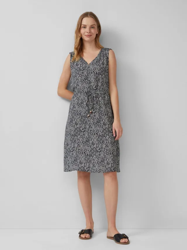 S.Oliver female - Korte jurk van gestructureerde viscosemix met strikdetail zwart
