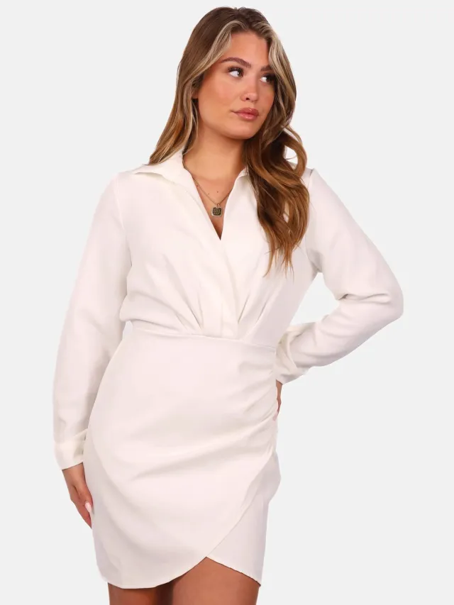 Getdrezzed Jurk met kraag en geplooide taille wit