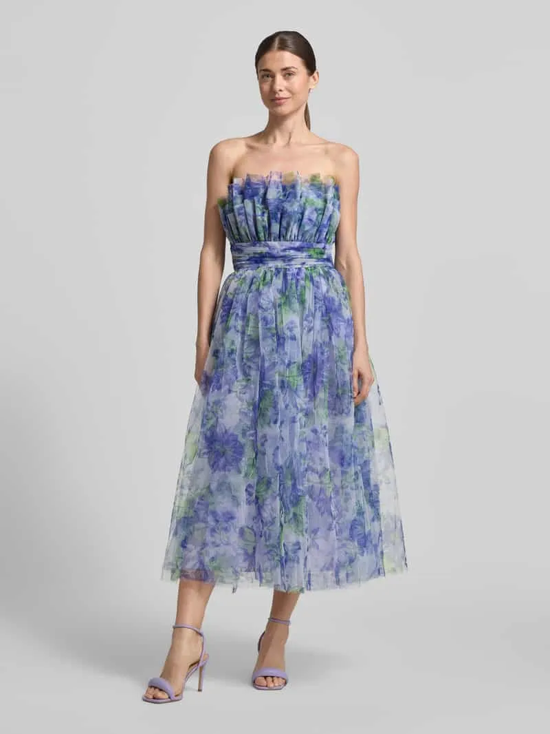 Lace & Beads regular fit midi-jurk met all-over bloemenmotief Helder paars