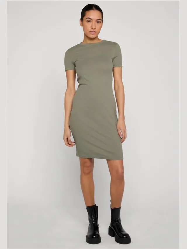 Urban Classics Basic Slim Fit TShirt Dress Korte jurk - XXL - Olijfgroen