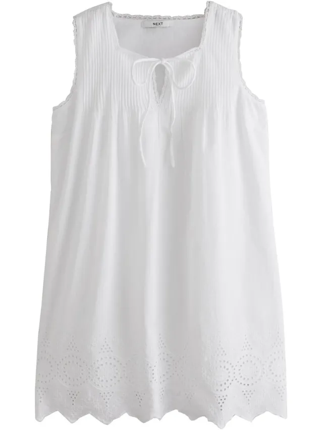 Next Dames - Mini-jurkje met knoopsluiting aan de voorkant en borduursels - Wit White