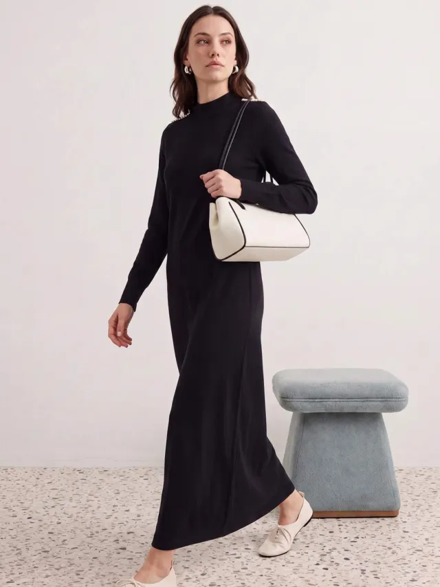 Trendyol Modest Dames Zwart Effen Maxi Lang Casual Recht Modest Jurken, foto 2
