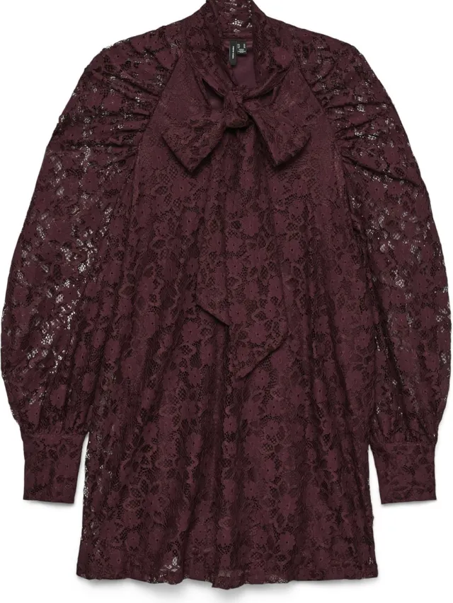 Vero Moda VMMETA LACE LS SHORT DRESS WVN GA - Dames - Mini jurken Winetasting