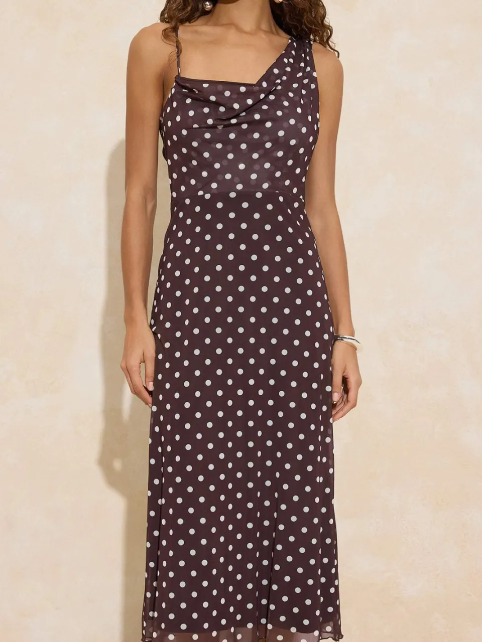 Trendyol TRENDYOLMİLLA Dames Bruin Stippen Maxi Mouwloos Casual Bodycon Jurken, foto 2