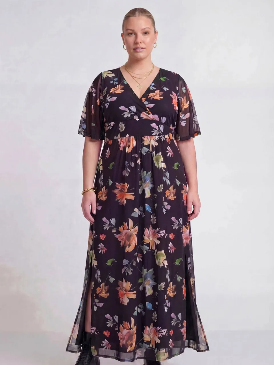 Yoek Printemps maxi jurk zwart Multi