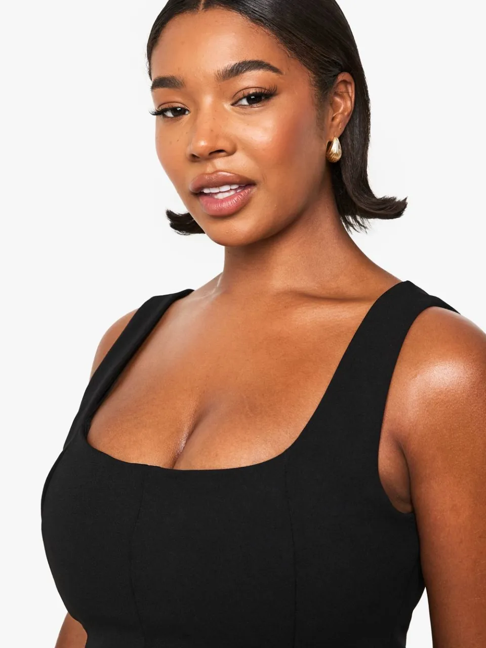 boohoo Dames Plus Double Bengaline Gestructureerde Gepaneerde Mini Skater Jurk zwart, foto 4