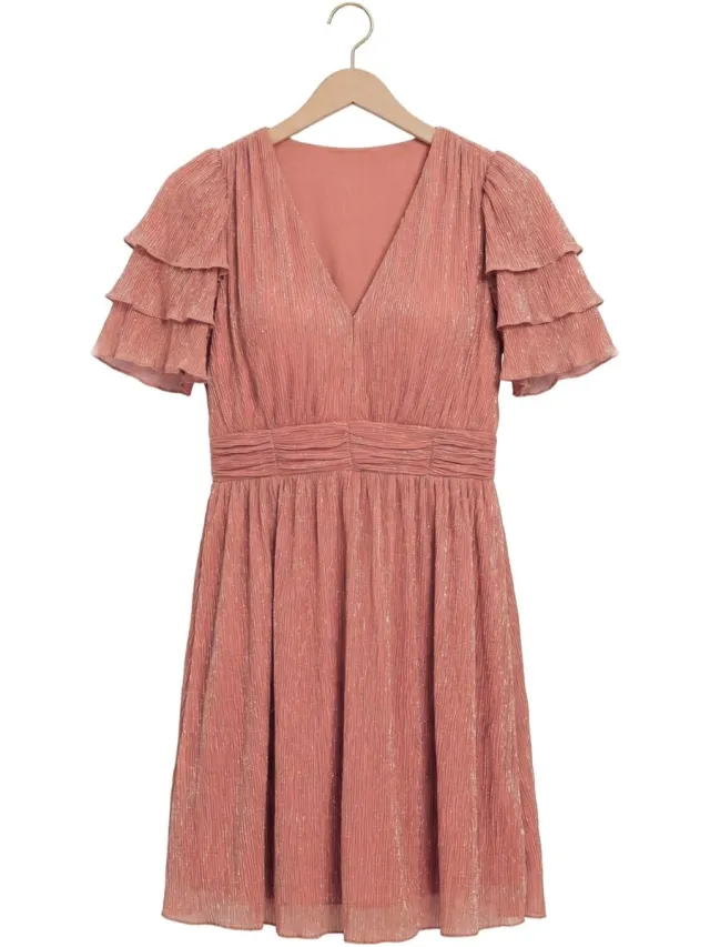 Freebird F-jer-plisse-lurex-26-2 Dames - Jurk - Roze