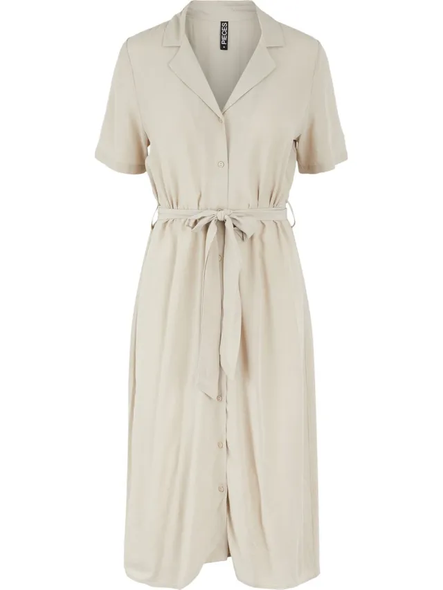 Pieces Maat M PCOLIVIA SS DRESS NOOS BC Dames Jurk Beige
