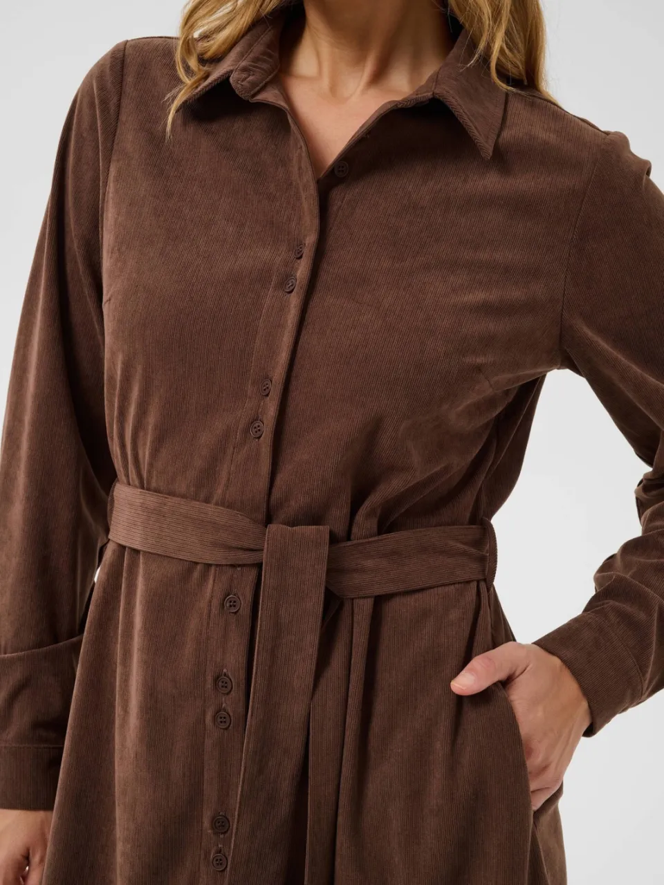 Kaffe corduroy korte blousejurk met ceintuur - bruin, foto 7