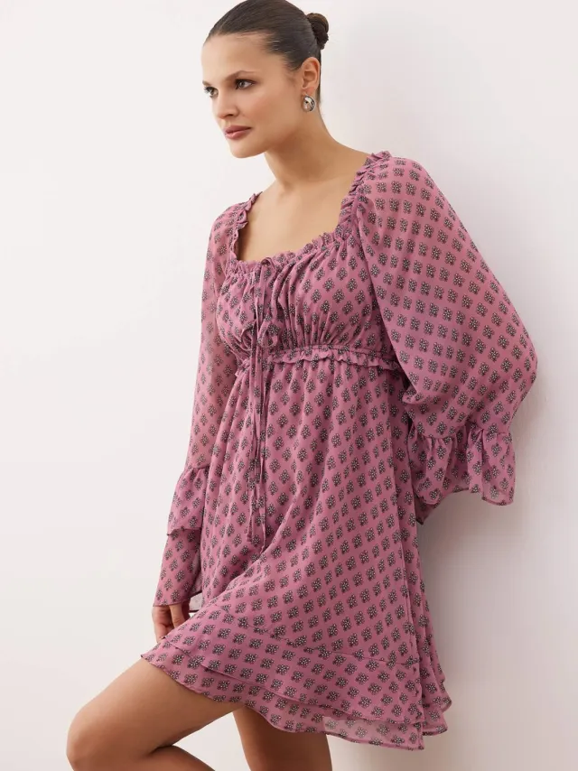 Trendyol TRENDYOLMİLLA Dames Meerkleurig Paisley Kort / Mini Lang Casual Recht Jurken Veelkleurig