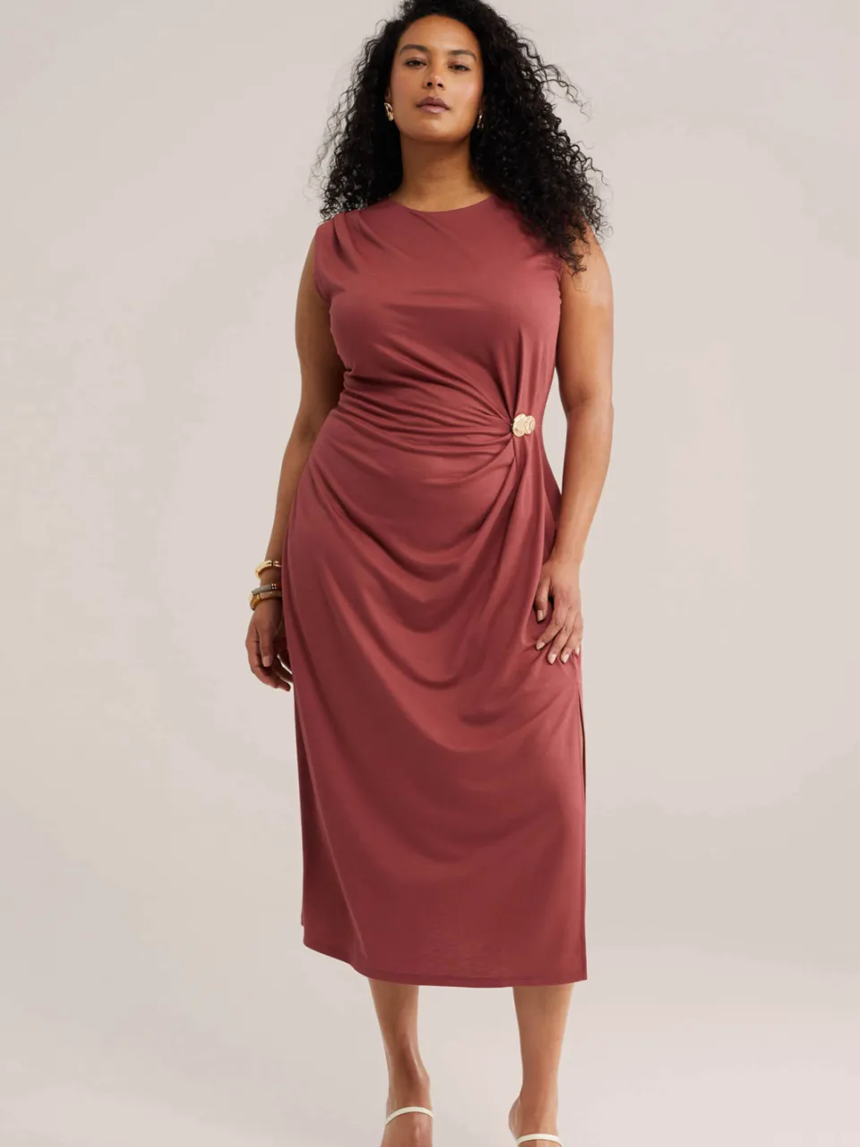 WE Fashion Curve midi jurk Plus Size - oudroze