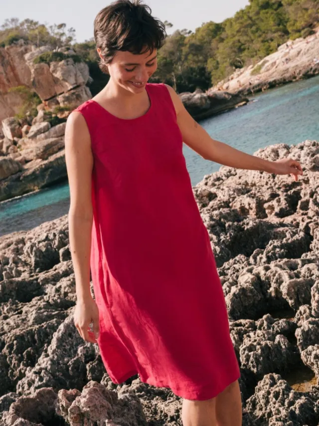 AmourLinen dames vegan Jurk Norah Viva Magenta Donkerroze