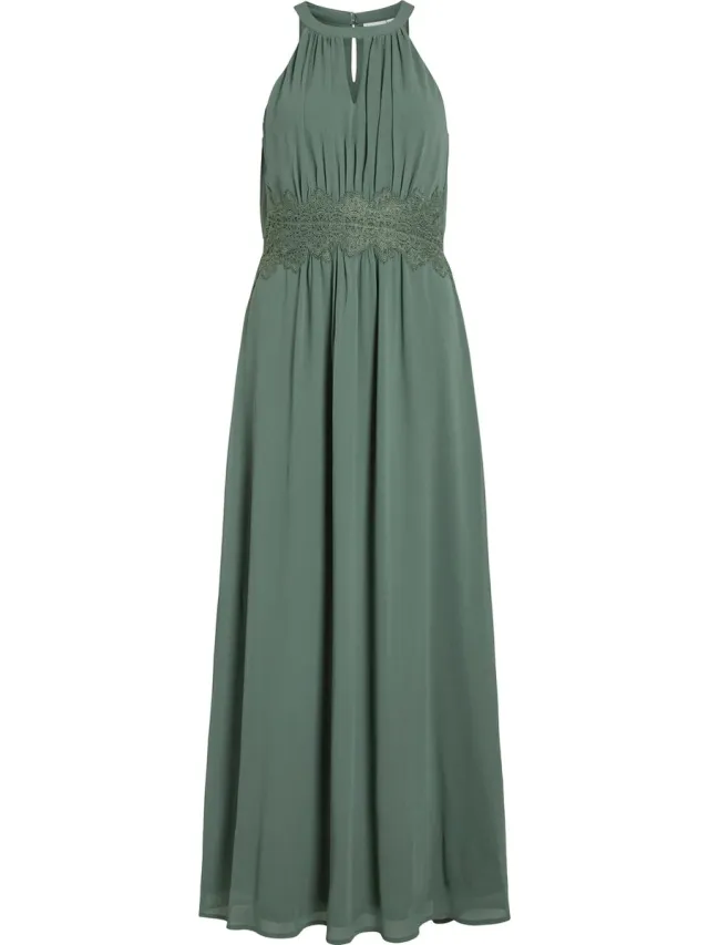 Vila Maxi jurk VIMILINA halter laurel wreath / detail elastic