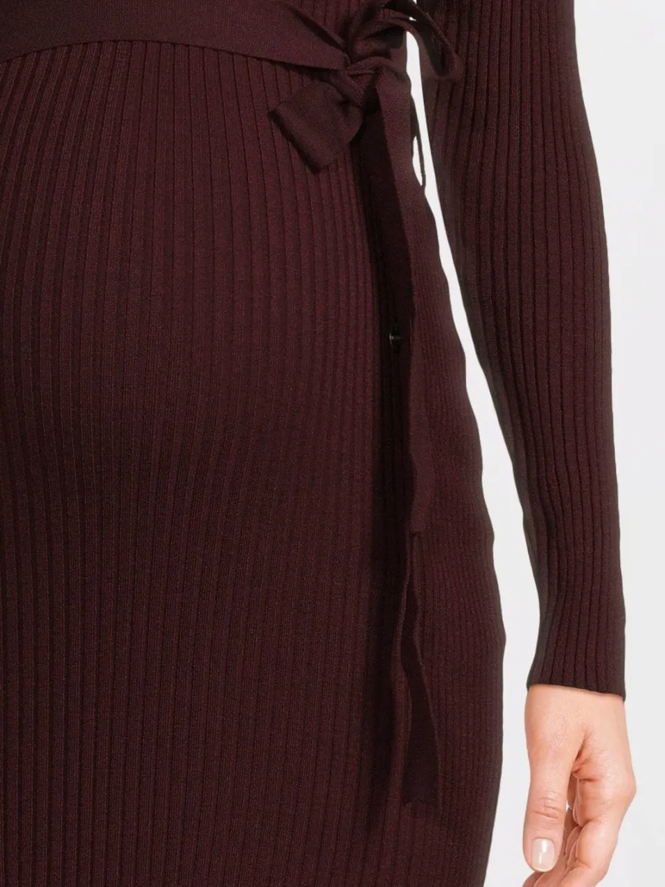 LOVE2WAIT zwangerschaps midi jurk met ceintuur donkerrood burgundy, foto 6