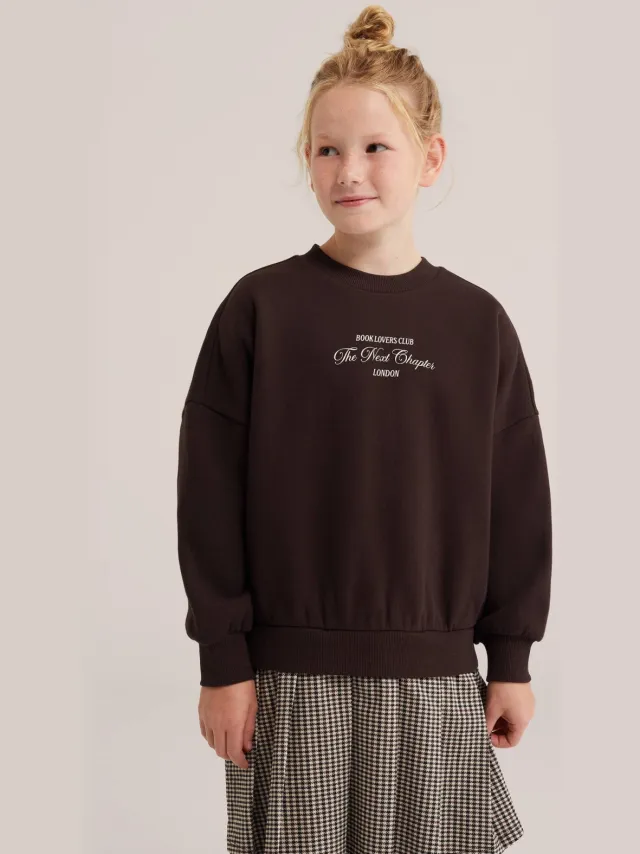 WE Fashion pied-de-poule midi sweatjurk donkerbruin beige, foto 4