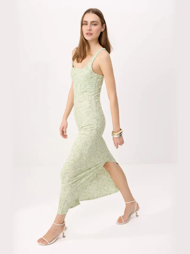 Trendyol TRENDYOLMİLLA Dames Groen Bloemen Midi Mouwloos Recht Jurken, foto 2