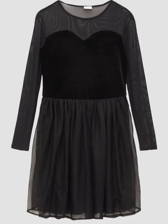 S.Oliver female - Mesh jurk met glinsterend fluweel en tulen rok zwart