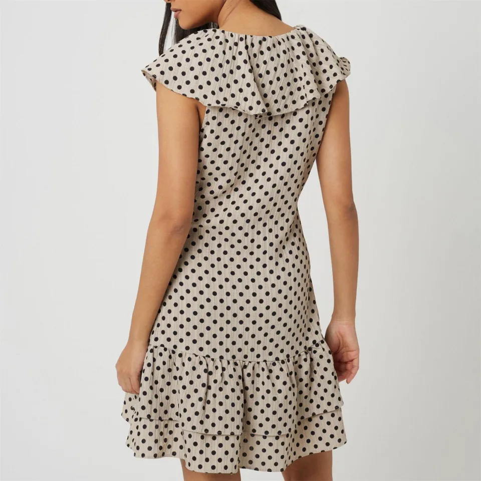 Brave Soul Mini-jurk voor dames met stippen en ruches (Beige/Zwart), foto 2