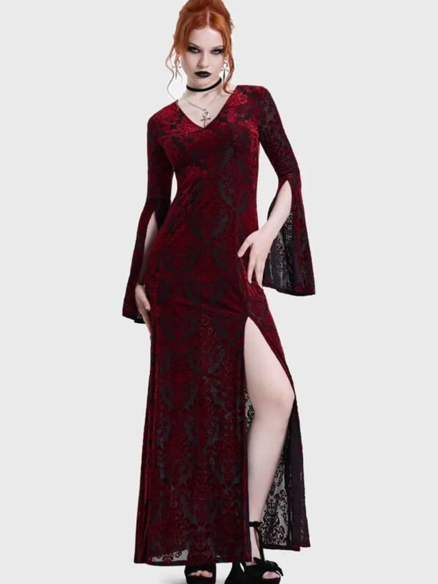 Killstar DAEMON'S CURSE MAXI DRESS Dames Maxi-jurk - zwart/rood Zwart;Rood