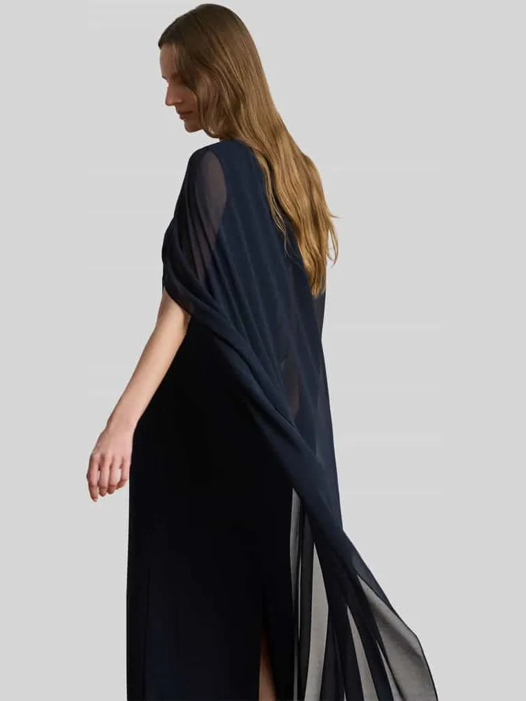 Lauren Ralph Lauren Vloeiende avondjurk met cape-detail donkerblauw, foto 4