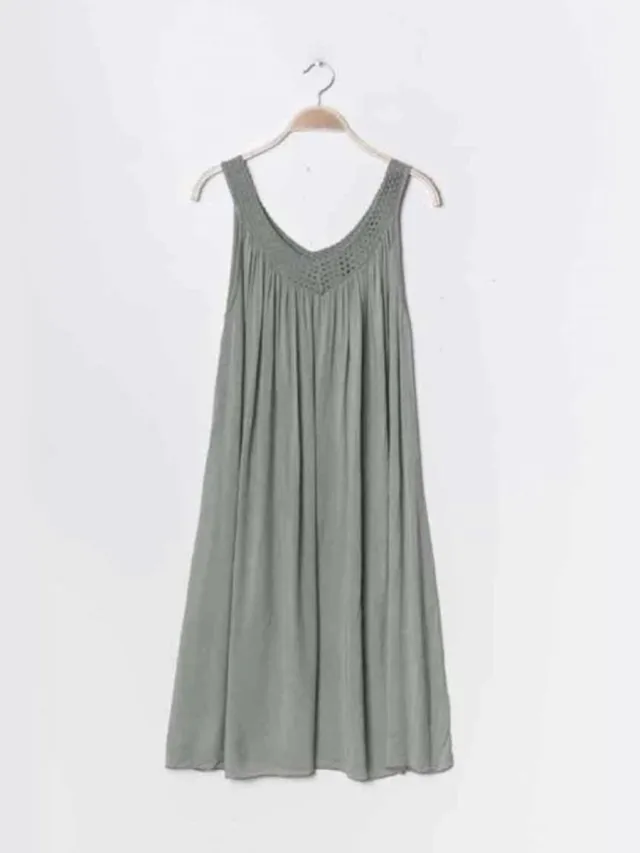 Chris Deler Mode Dames midi jurk Chana-effen kaki groen