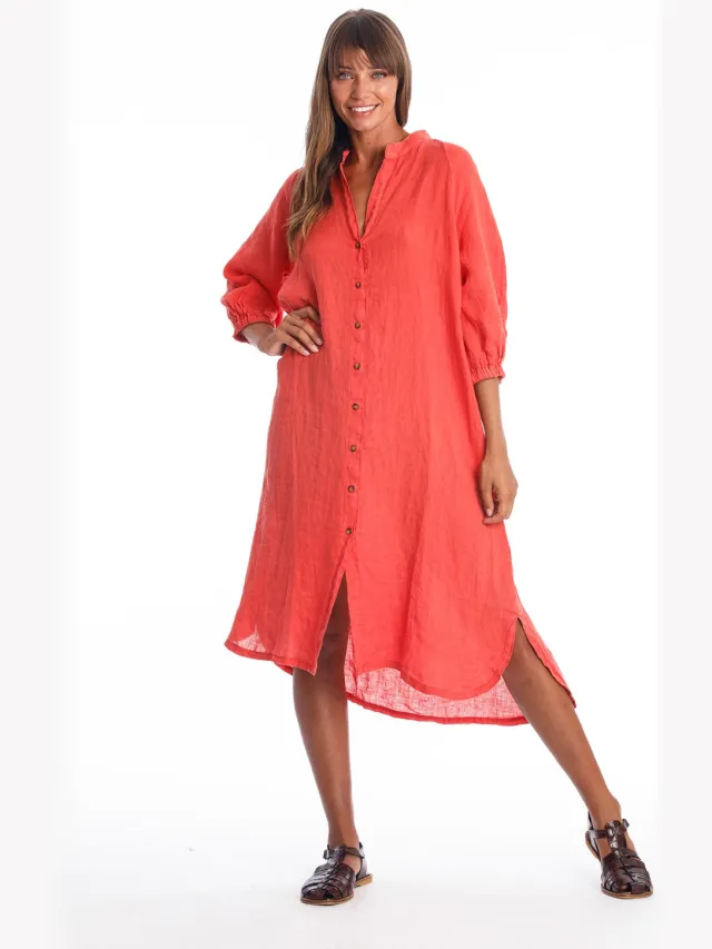 RAVENS VIEW IBIZA dames vegan Blousejurk Mei Stralend Rood Lichtrood