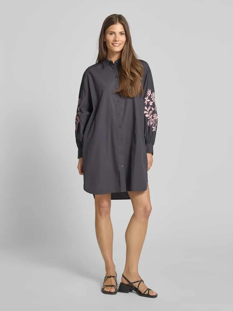 Jake*s Casual Knielange overhemdjurk met stitchings donkergrijs, foto 3