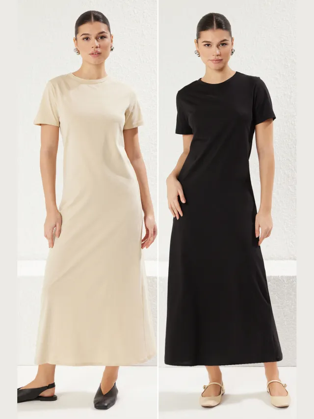 Trendyol Modest Dames Zwart Effen Maxi Kort Casual A-lijn Modest Jurken