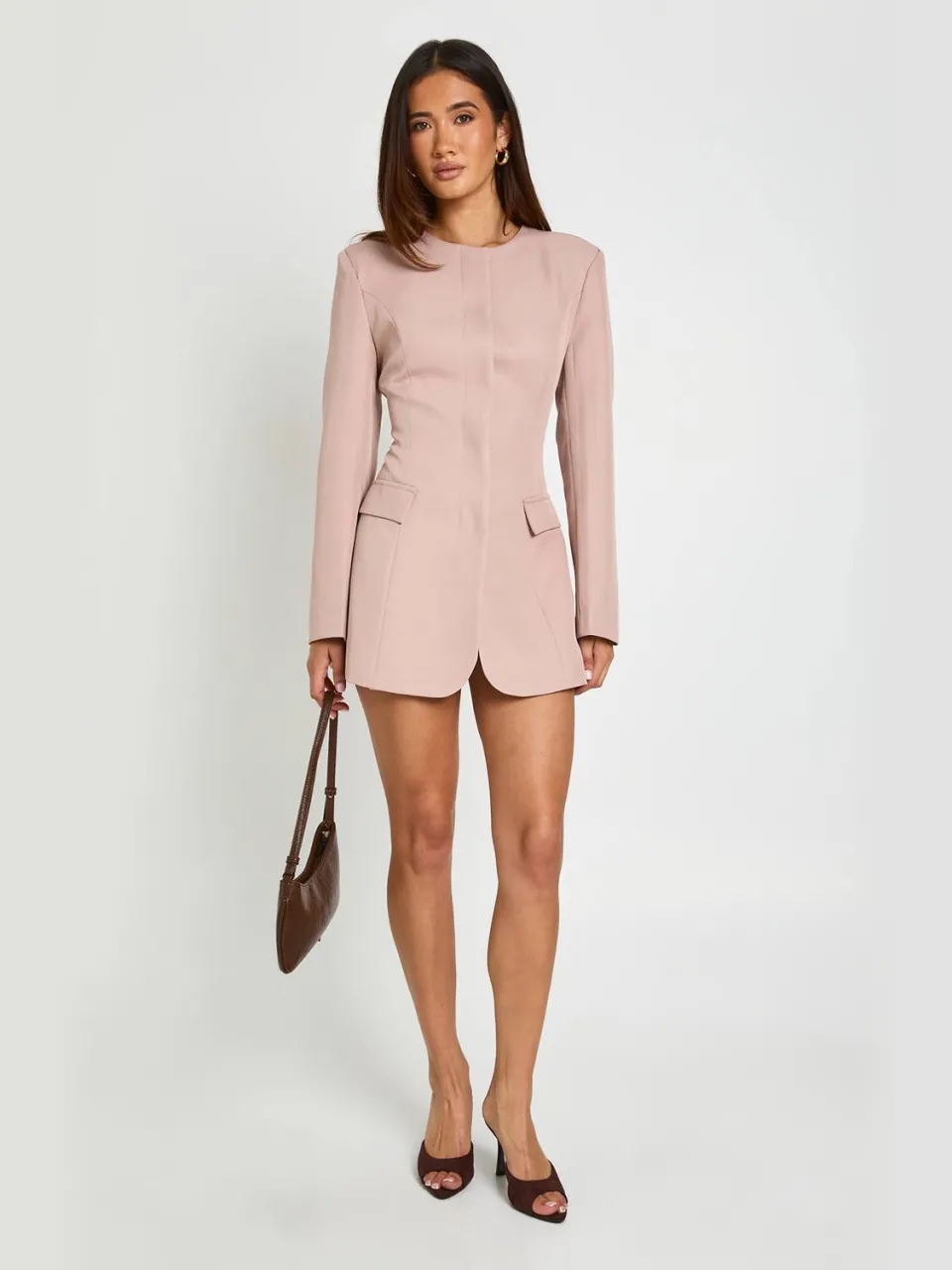 boohoo Dames Getailleerde Jurk Met Tonvormige Mouwen En Verborgen Knoopsluiting roos, foto 3