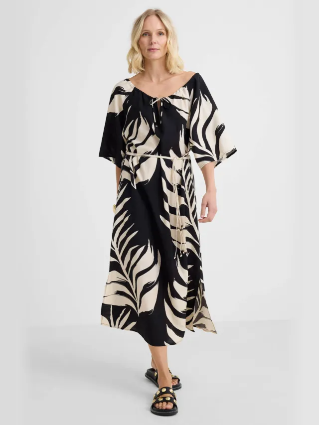 Smashed Lemon blousejurk met ceintuur zwart/wit