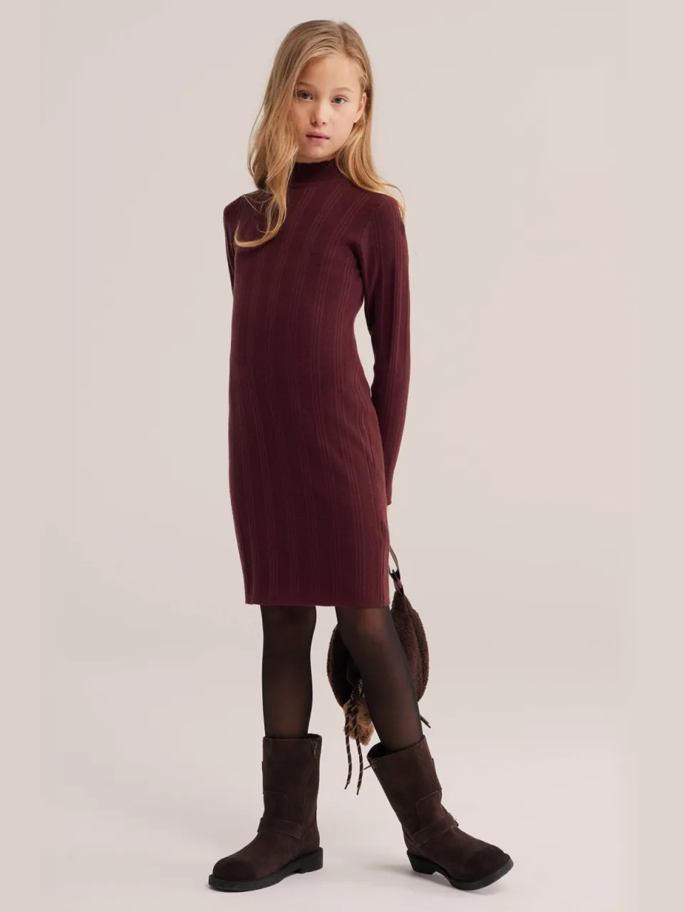 WE Fashion gebreide bodycon midi jurk donkerpaars, foto 3